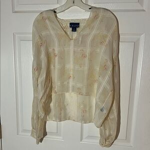 Vintage Deadstock Ralph Lauren Cream SILK Floral Sheer Blouse, Sz 4